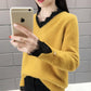 Fake Two Pieces V-neck Sweater Women's Lace Stitching Loose Pullover Thickening Sweater