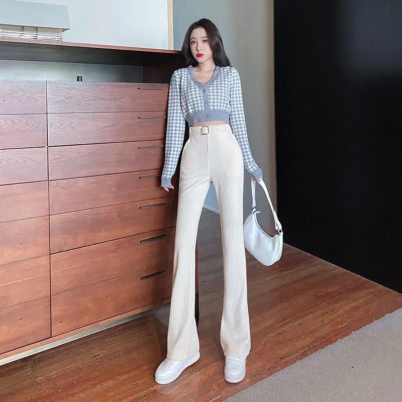 Plus Velvet Thickening Micro Pants Children's Autumn and Winter Warm High Waist Vertical Slim Wild Casual Trousers Women Winter