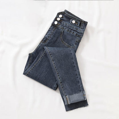 Spring and Autumn High-waisted Jeans Women's Slim Slimming All-match Tight-fitting Feet Long Pants