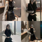 Pofulove Panelled Contrast Off-the-shoulder Long Sleeves Bottoming Sweater Slim All-match
