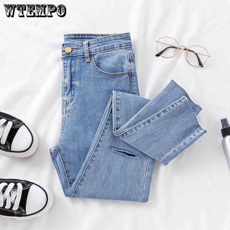 Women's  Jeans   Fashion Hole High Waist Skinny Blue Denim Pants
