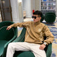 Spring High-neck Embroidery Men's Loose Version Half-zip Sweater Loose Large Size Student Middle-aged and Young Sweater