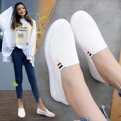 Women's Sneakers White Flat Shoes Hollow Ladies Loafers Pu Leather Slip on Shoes Low-heel Casual Shoes Espadrilles