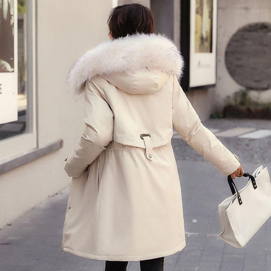 Parkas Cotton Jacket Women's Mid-length Winter Korean Version of The Large Fur Collar Loose Large Size Plus Velvet Ins Style
