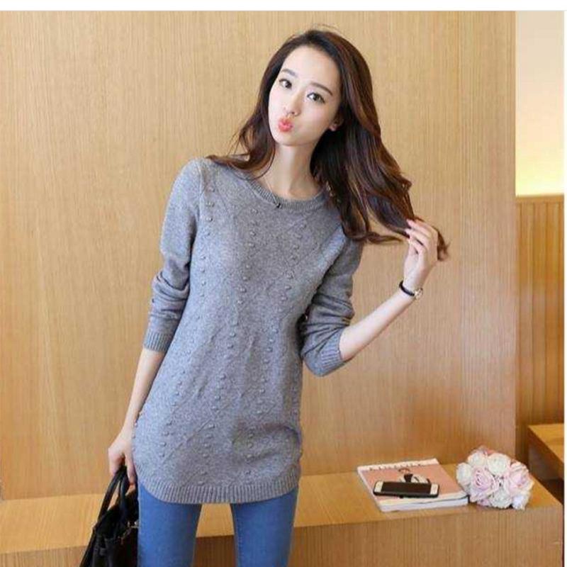 Pofulove Fashion Mid-length Round Neck Wild Base Sweater Knitted Base Sweater Sweater Women Winter