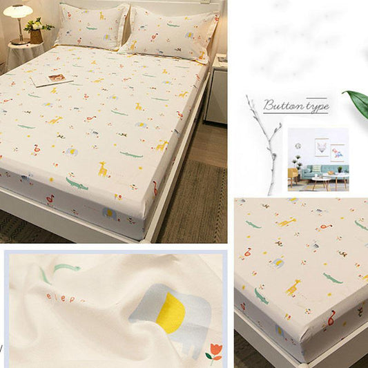 Three-piece Skin-friendly Cotton Bedspread Bed Sheet Pillowcase Non-slip Thick Protective Cover Mattress Cover