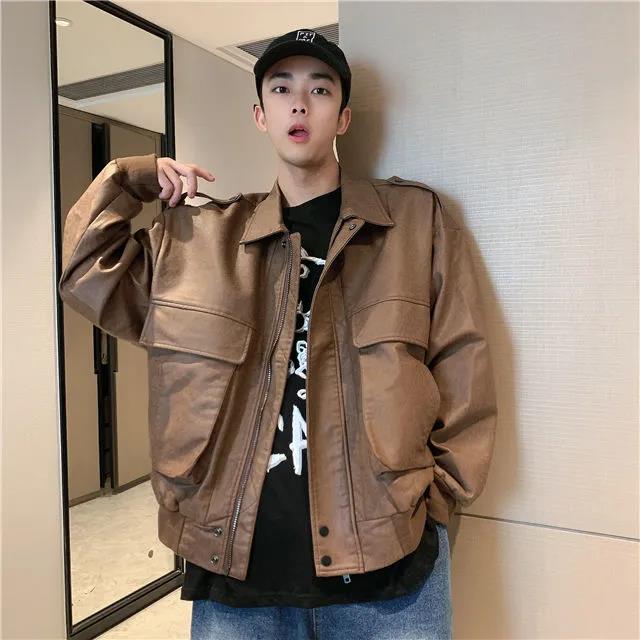 Leather Jacket Men's Trend All-match Autumn and Winter Clothing Plus Velvet Thickening Young and Middle-aged Casual Large Size