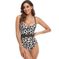 Swimsuit Women's Hard Cup Leopard Print One Piece Stitching Gathered Ladies Swimsuit Cross Straps