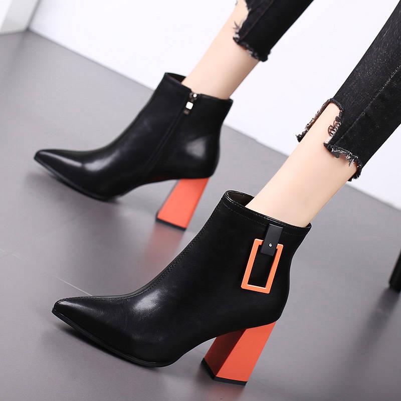 Women's Ankle Boots Ladies Pointed Toe Martin Boots Coarse Heels Booties Female Winter Boots Woman