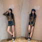 Spring and Autumn Leopard Print Knit Thin Jacket Slim Short Knit Casual Blouse