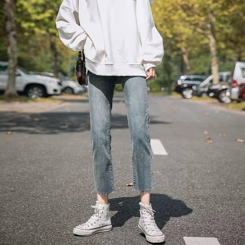 WTEMPO Straight Jeans Female Students High Waist Loose Loose Was Tall and Wide Legs Small First Love Pants