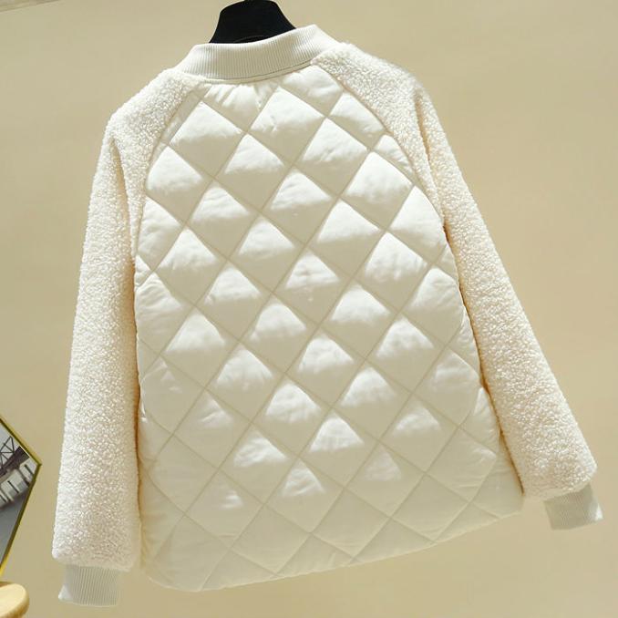 Women's Short Cotton Padded Jackets Large Size Loose Winter Lamb Wool Jackets Female Solid Color Casual Cotton Warm Coats