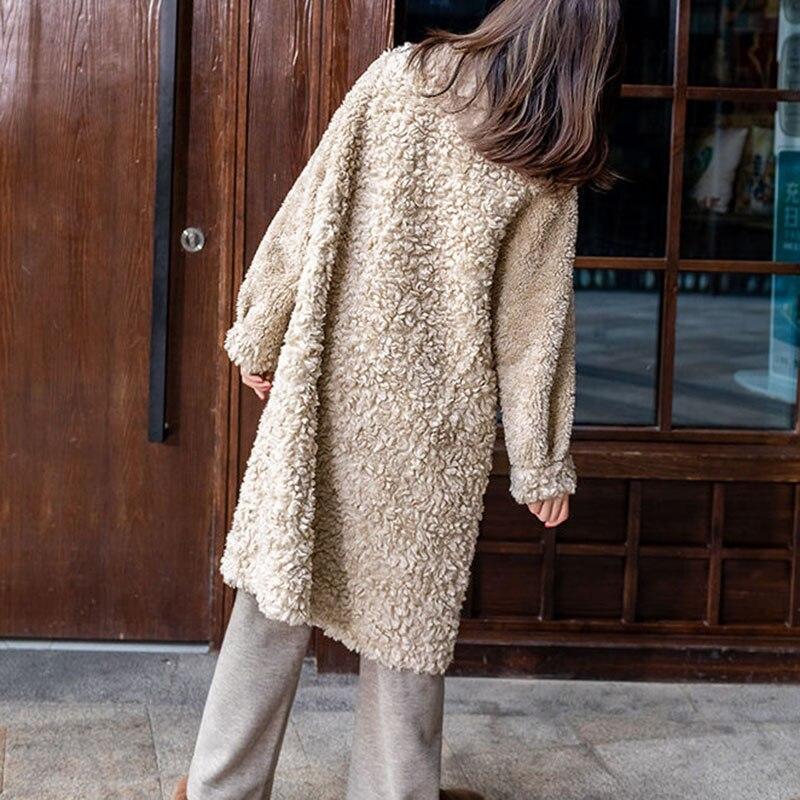 Fur & Faux Fur Imitation Lambswool Solid Color Women's Fur Jacket Winter Warm Fashion Medium Long Women Fur Coat Outwears
