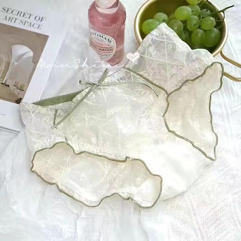 French Lace Panties Women's Mid-waist Sexy Transparent Ice Silk Cute Girl Briefs