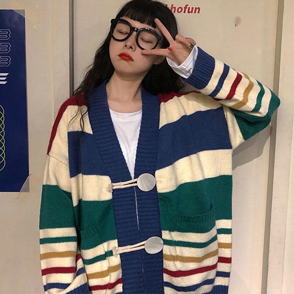 Spring and Autumn Outer Wear Knit Sweater Long-sleeved Blouse Women Wild Korean Loose Lazy Wind Coat Sweater