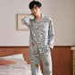 Extra Long Sleeve Men's Spring and Autumn Pajamas Cardigan Young Middle-aged Home Service Suit