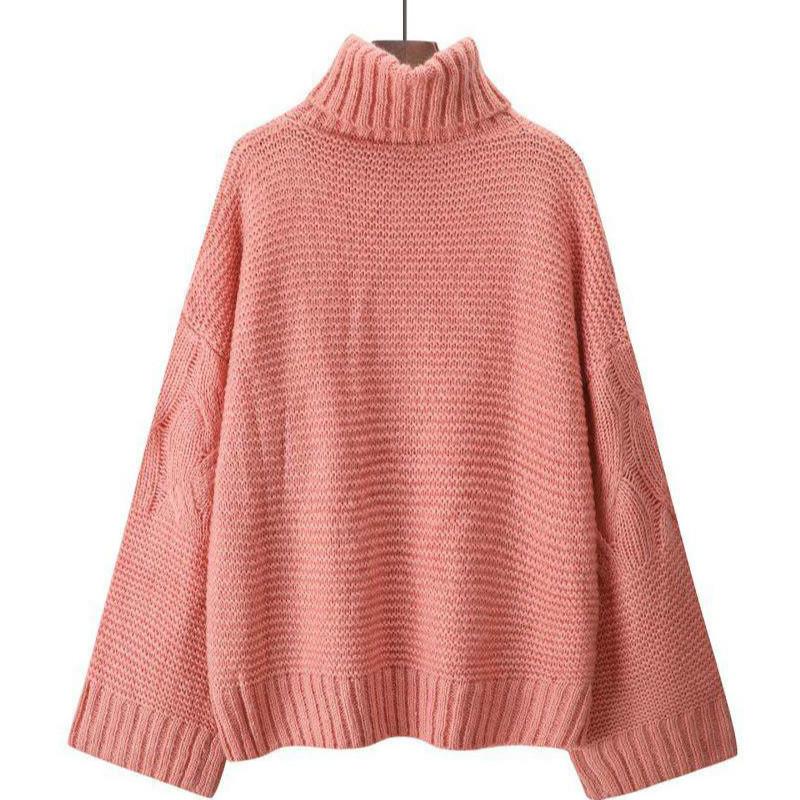 Loose Solid Color Turtleneck Sweater Bat Sleeve Pullover Knitted Schoolgirl Sweater