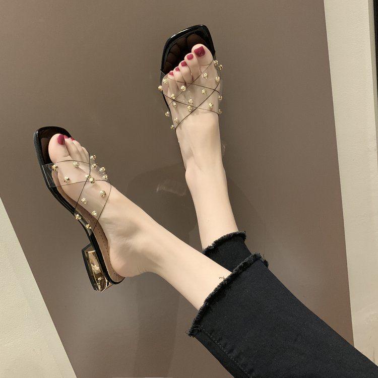 Slippers Women Wear Fashionable Thick Heel Low Heel Word Drag Women Fashion Sandals and Slippers Women Transparent Slippers Women