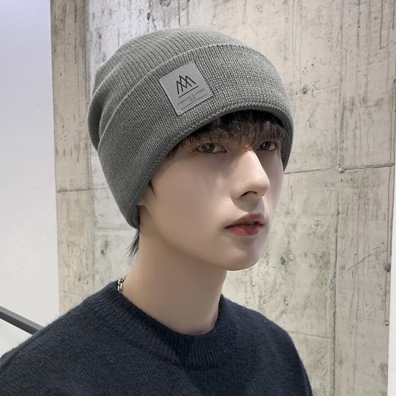 Men's Solid Color Knitted Hat Winter Plus Velvet Thick Warm Woolen Hat Korean Version of The Light Board Cold Thick Hat