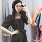 Square Collar Dress Female Summer Retro Puff Sleeve Temperament Was Thin Loose Mid-length Skirt Retro Princess Style Dress