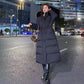 Down Jacket Women's Fluffy Big Fur Collar Hooded Loose Casual White Warm Down Jacket Winter Slim Thick Mid-length Over-the-knee Cotton Jacket
