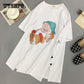 WTEMPO Plus size Print Long T shirts Summer Women Loose Slit Femme Tshirt Short sleeve Ladies t-shir