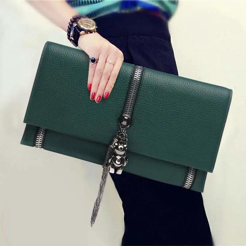 Cowhide Tassel Zipper Women's Clutch Bag Shoulder Bag Ladies Smooth Leather Wedding Evening Banquet Clutch Purse Elegance Luxury