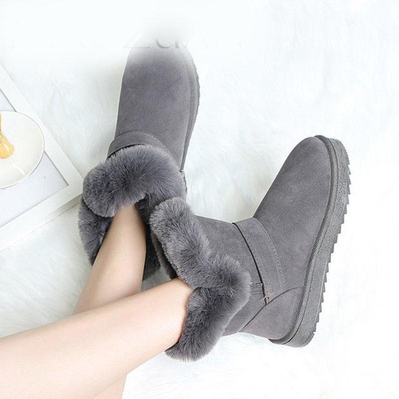 Snow Boots Women's Short Boots with Fur Autumn and Winter Short Tube Plus Velvet Thickened Mid Tube Boots