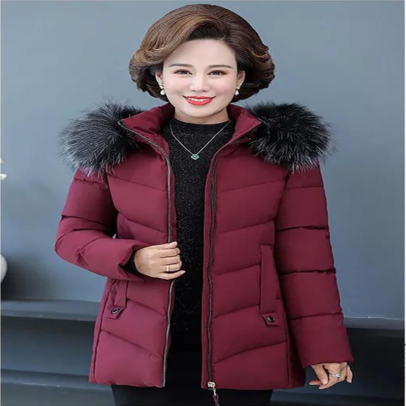 Cotton-padded Jacket Women Middle-aged and Elderly Women's Cotton-padded Jacket Female Mothers Winter Jackets Quilted Jacket Large Fur Collar Slim Fit