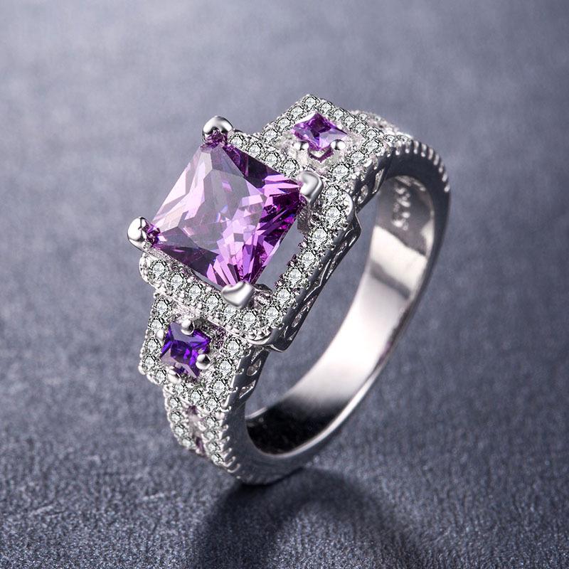 4 Kinds of Vintage Purple Zircon Ring Women Delicate Hollow Silver Ring Proposal Ring Valentine's Day Jewelry