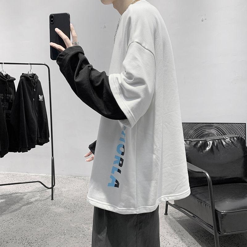 Autumn Long-sleeved T-shirt Fake Two Loose All-match Bottoming Shirt Casual Trend Pullover Suitable for Students and Couples