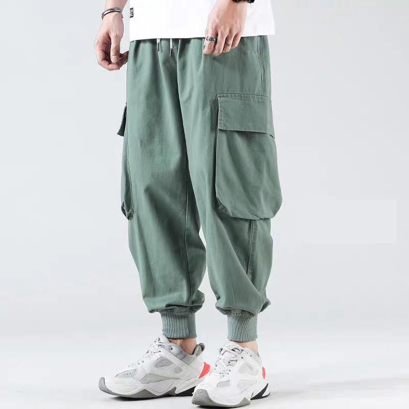 Men's Large Size Overalls Casual Pants Trend Pocket Cropped Pants Sports Pants