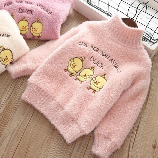 Children's Sweater Mink Pullover Sweater Sweater Thickened Warm, Soft and Lovely Cartoon Girl Middle and Young Children