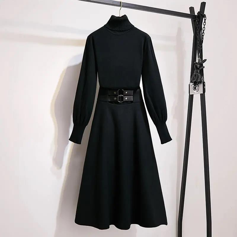 Set Autumn Winter Turtleneck Sweater Knit Sweater College Style Dress Two-piece Suit Skirt Women