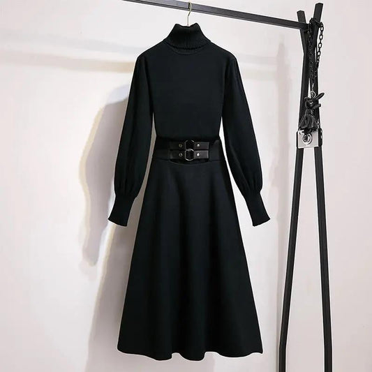 Set Autumn Winter Turtleneck Sweater Knit Sweater College Style Dress Two-piece Suit Skirt Women
