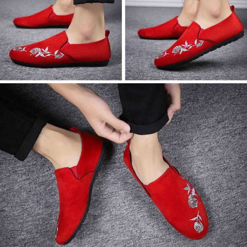 Peas shoes men's handsome wild personality lazy shoes one pedal social tide shoes red Deodorant