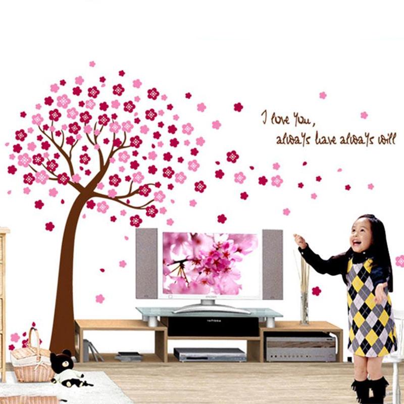 Pink Peach Tree Bloom Wall Sticker Romantic Love Removable Pvc Waterproof Wallpaper