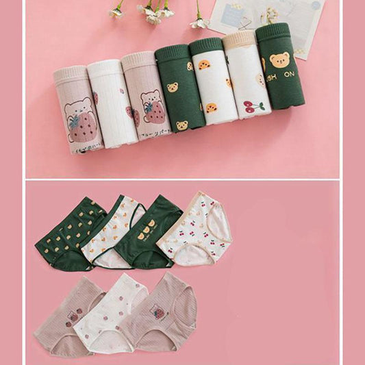7 Pieces Women's Cotton Underwear Women's Plus Size Underwear Student Low-rise Pants  Girls' Underwear
