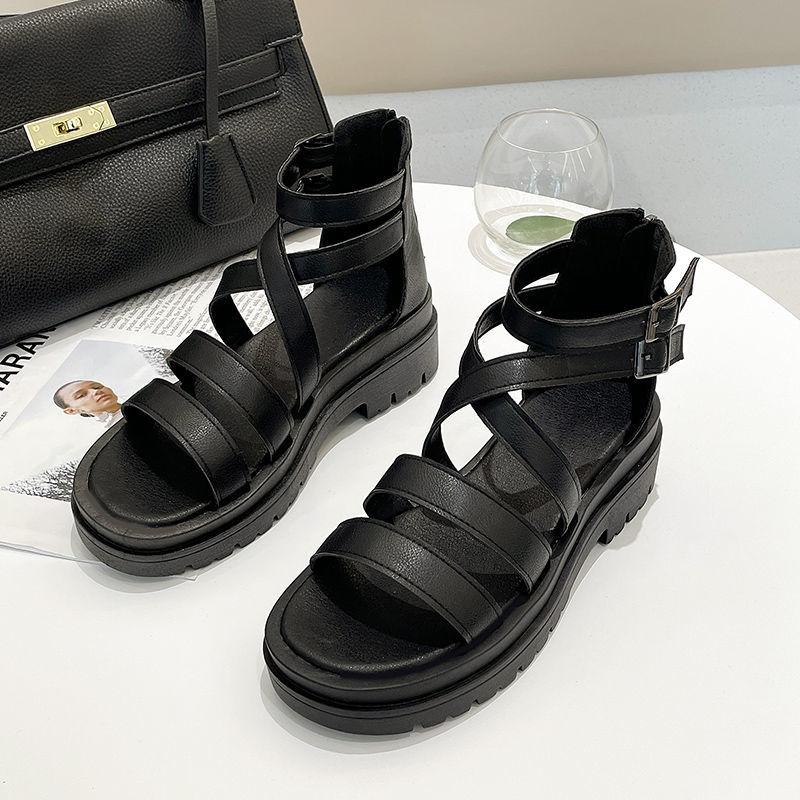 Net Red Women's Spring and Summer Sandals Flip Toe Platform Platform Women's Shoes Back Zipper Roman High Cutout Sandals