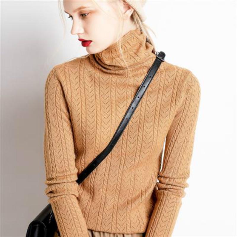 Pofulove Autumn Winter Turtleneck Female Knitting Bottoming Shirt Pullover Short Slim Long Sleeves