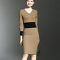 Autumn and Winter Elegant Ladies Fashion Base Skirt Slim Long-sleeved Hip Dress V-neck Long-sleeved Coat