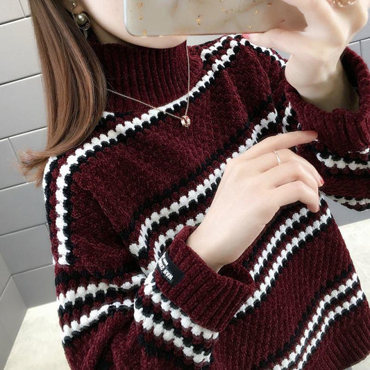 Winter High Neck Knitted Sweater Fashionable Loose Thick Coat Fashionable Simple Female Top