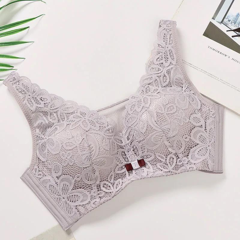 Women Lace Mid-mould Cup Gathering No Steel Ring No Restraint Beautiful Back Design Underwear Anti-sagging Upper Support Side Adjustable Bra