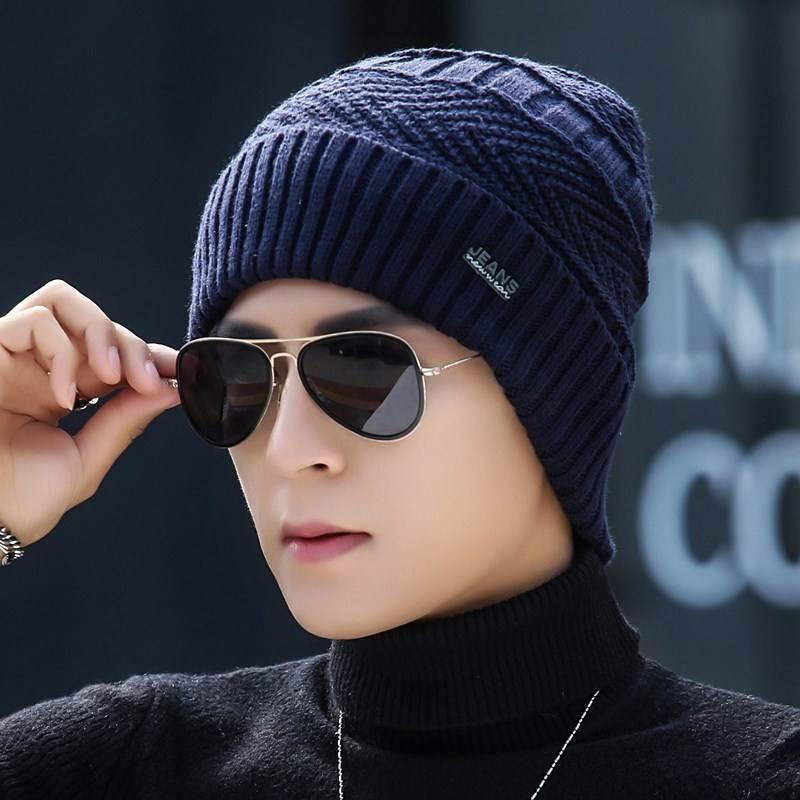 Windproof hat Autumn winter Warm hat Thick hat Man Trend knitting hat Plush Cotton hat Wild hat