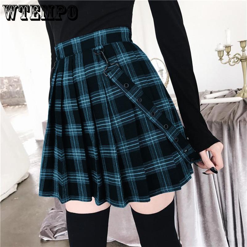 A-line Pleated Skirt Womens High Waist Streetwear Cotton Plaid Skirts Dancing Short Skirts