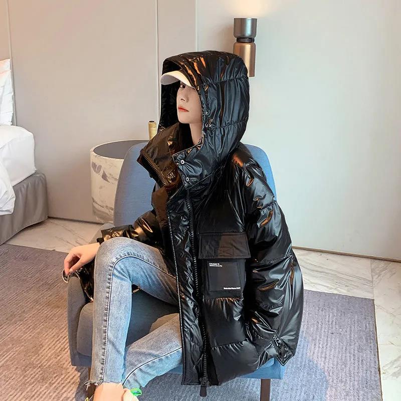 Winter Fashion Ladies Shiny Down Jacket Short Color Thick Loose Hooded Down Jacket