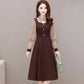 One-piece Dress Women's Slim Mid-length A-line Version Long-sleeved Temperament Waist Stitching Bottoming Skirt