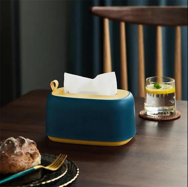 Tissue Box Multipurpose Tissue Box Cover Napkin Holder Home Office Remote Control Storage Wipes Box Desk Organizer Built-in Spring for Convenience