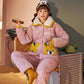 Cute Coral Velvet Soft Warm Pajamas for Women In Winter Plus Velvet Thickening Three-layer Quilted Women Can Wear Home Service Suits