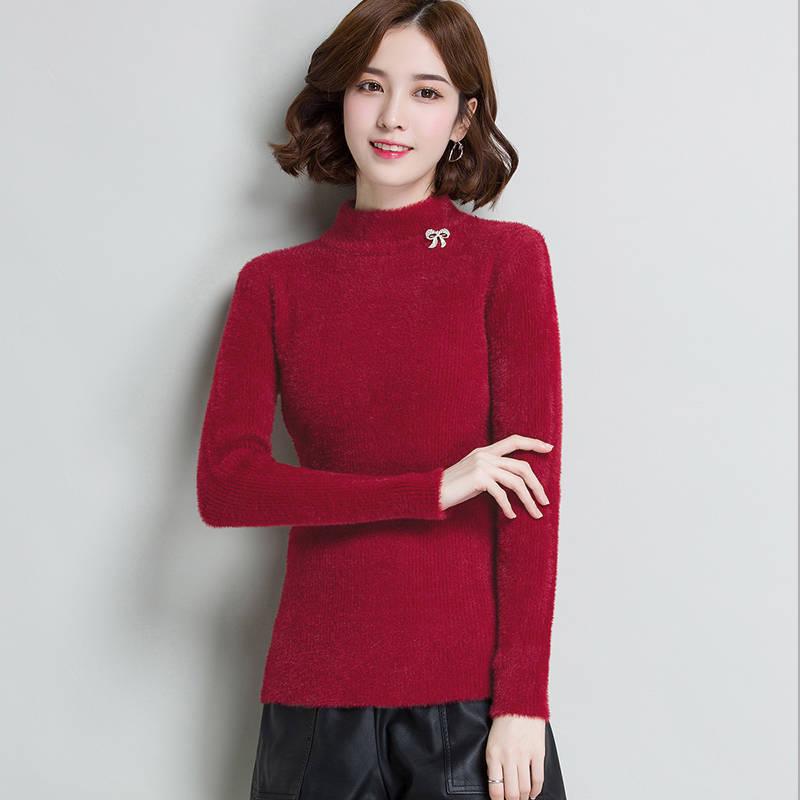 Thickening Non-shedding Autumn and Winter Bottoming Shirt Half High Neck Long-sleeved Knit Sweater Slim Pullover